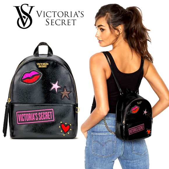 Victoria's Secret Handbags - Victoria's Secret Small Black Patch City Backpack